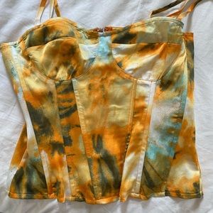 Orange Tie Dye Print Structured Corset Top